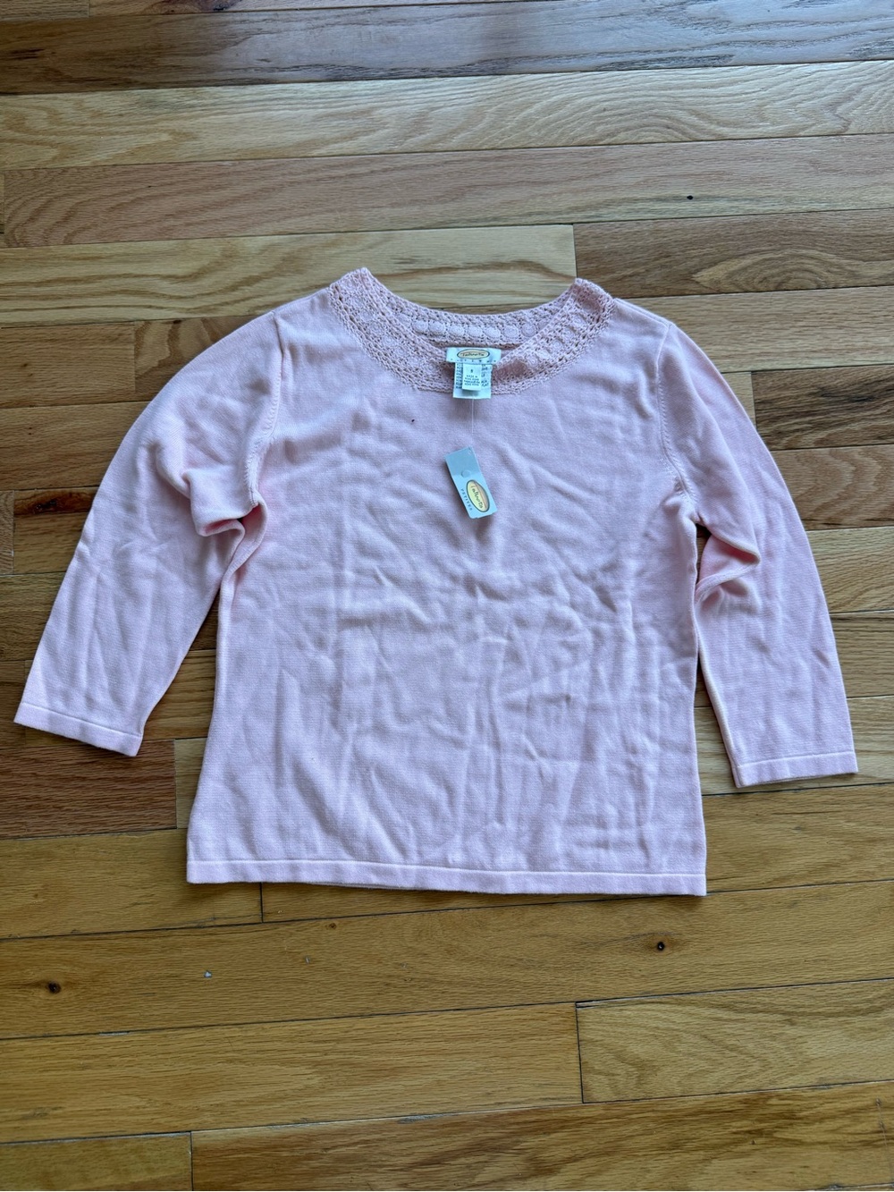 Talbots Light Pink Long Sleeve Knit Top with Lace Trim
